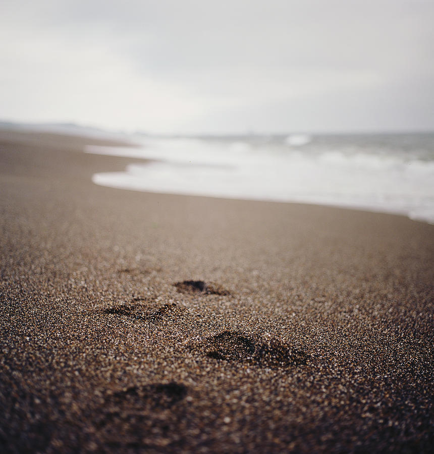 Footprints In Sand On Gray Coastline Photograph by Danielle D. Hughson