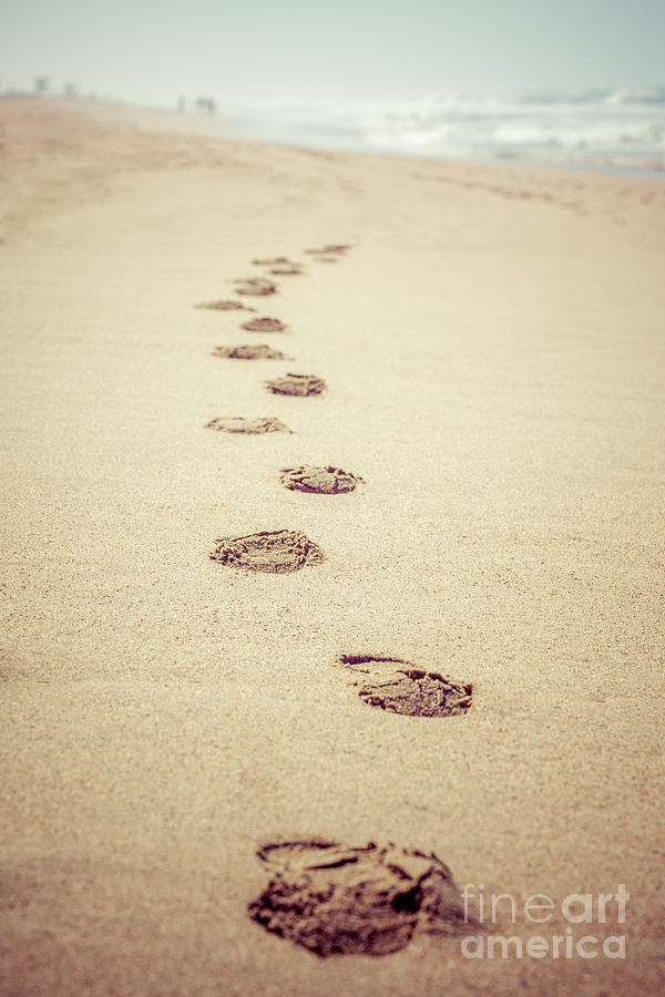 Footprints in Sand Retro Picture Photograph by Paul Velgos