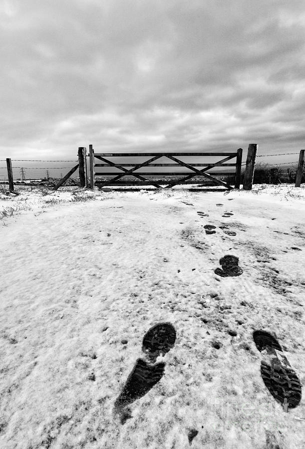 Mono Landscape Photograph - Footprints in the snow by John Farnan