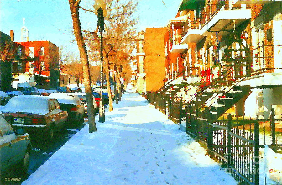 Footprints In The Snow Montreal Winter Street Scene Paintings Verdun Christmas  Memories  Painting by Carole Spandau