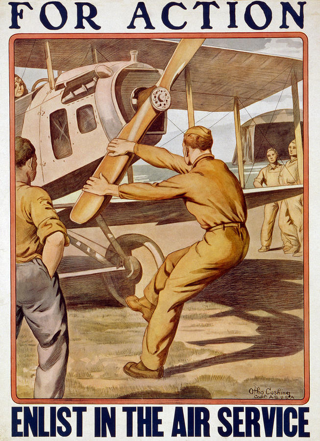 Airplane Drawing - For Action, Enlist In The Air Service by Otho Cushing