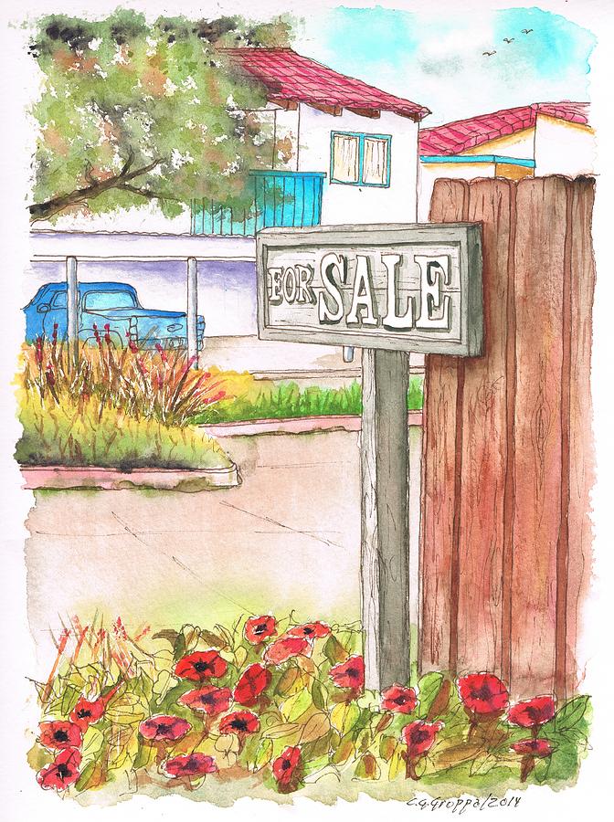 For Sale sign in Goleta Beach, California Painting by Carlos G Groppa
