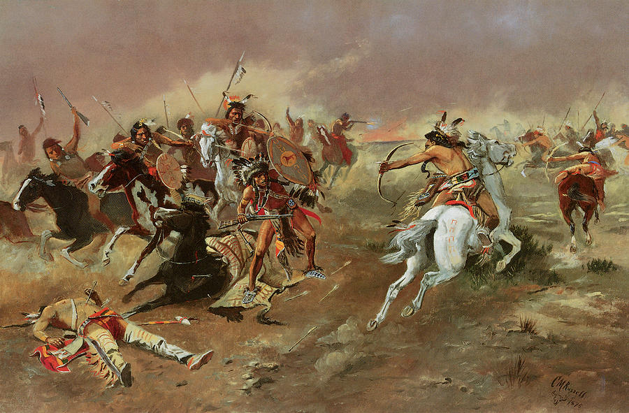 Native American Painting - For Supremacy by Charles M Russell