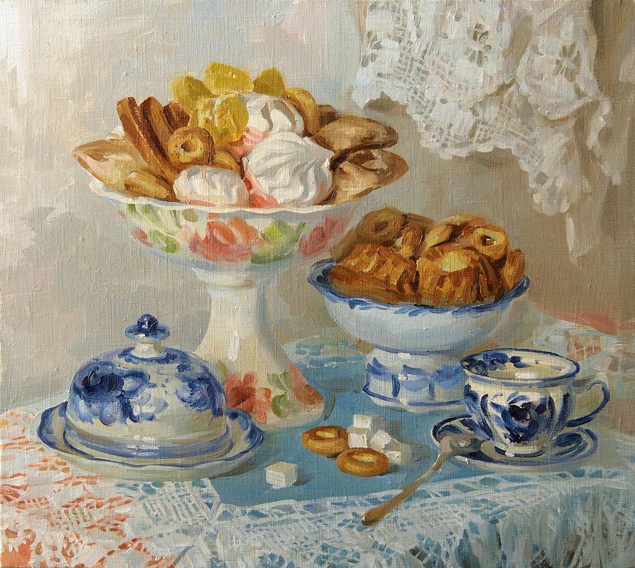 For tea Painting by Victoria Kharchenko