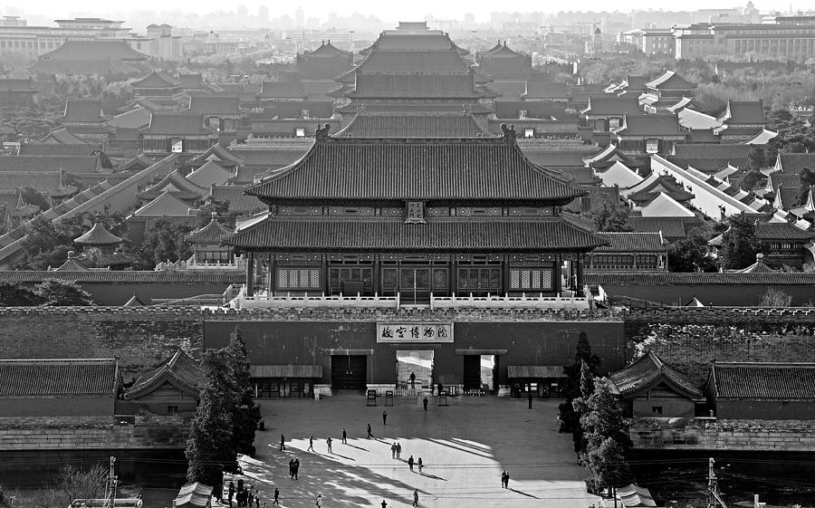Forbidden City - black and white - Beijing China Photograph by Brendan Reals