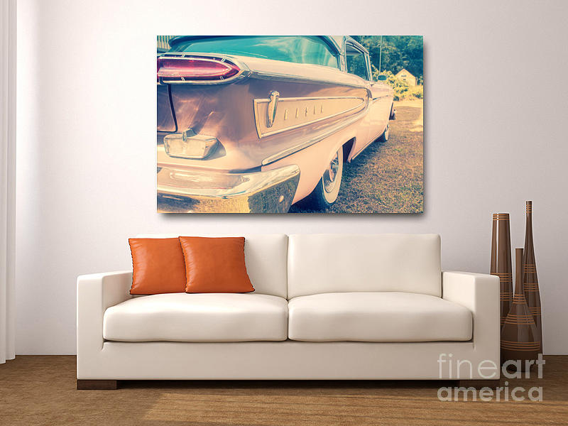 Pink Ford Edsel On Wall Photograph