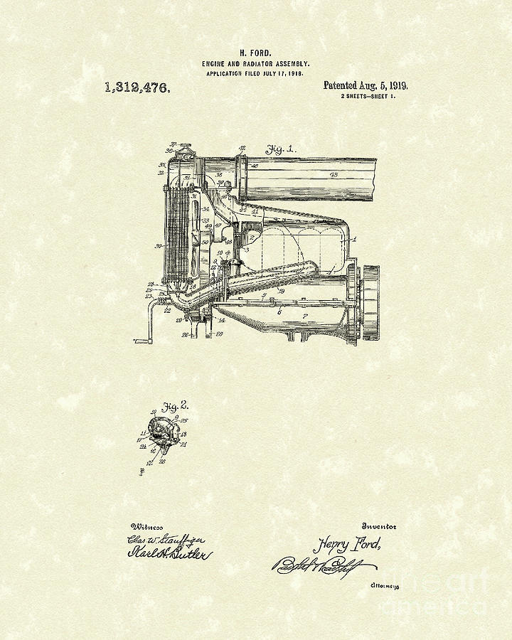 Ford Engine Assembly 1919 Patent Art Drawing by Prior Art Design