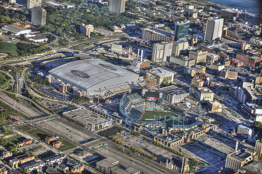 Ford Field Comerica Park From Twenty Five Hundred Feet Photograph by A And N Art