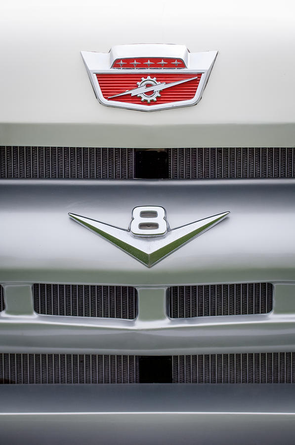 Ford Grille V8 Custom Cab Emblem  Photograph by Jill Reger