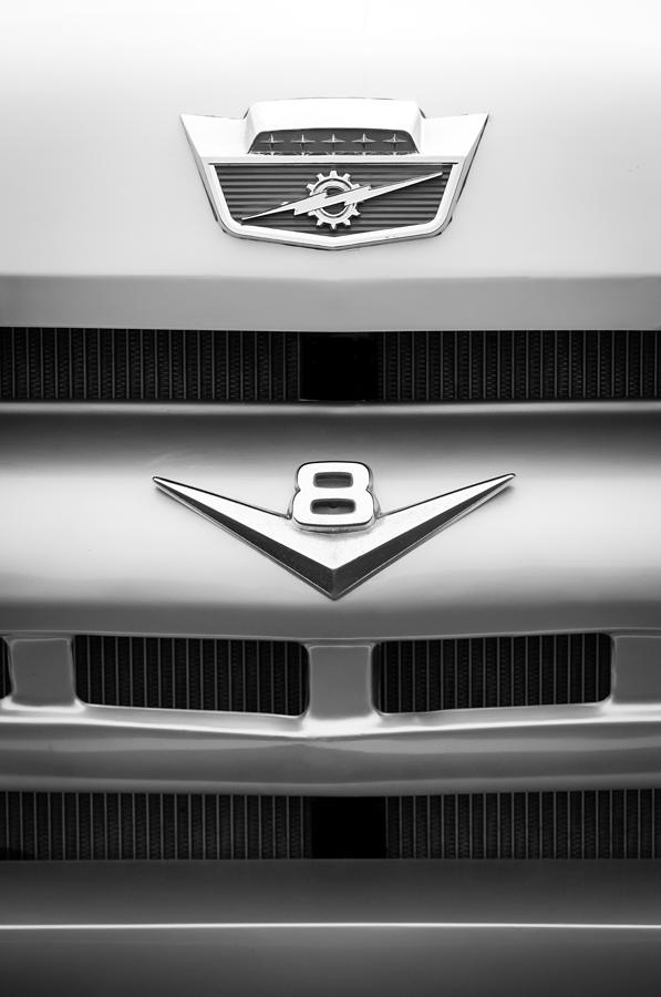 Car Photograph - Ford Grille V8 Emblem Custom Cab by Jill Reger