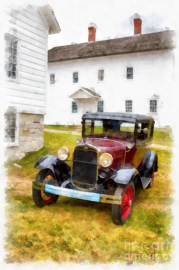 Vintage Photograph - Ford Model A Watercolor by Edward Fielding