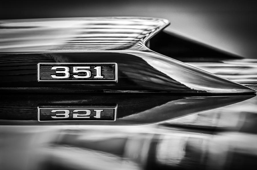 Ford Mustang 351 Engine Emblem -1011bwq Photograph by Jill Reger