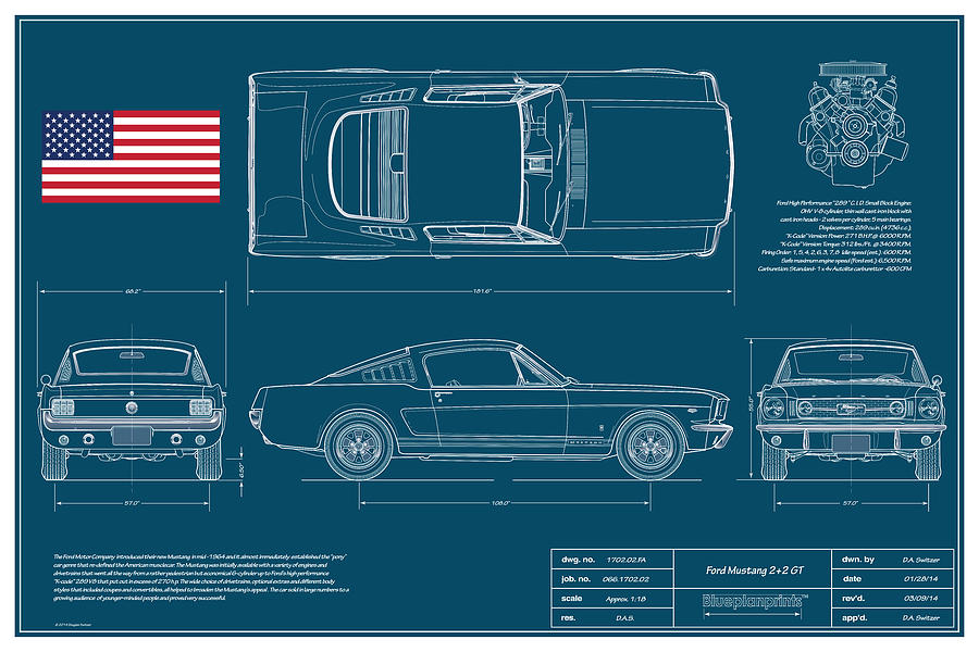 Mustang Digital Art - Ford Mustang GT Fastback Blueplanprint by Douglas Switzer