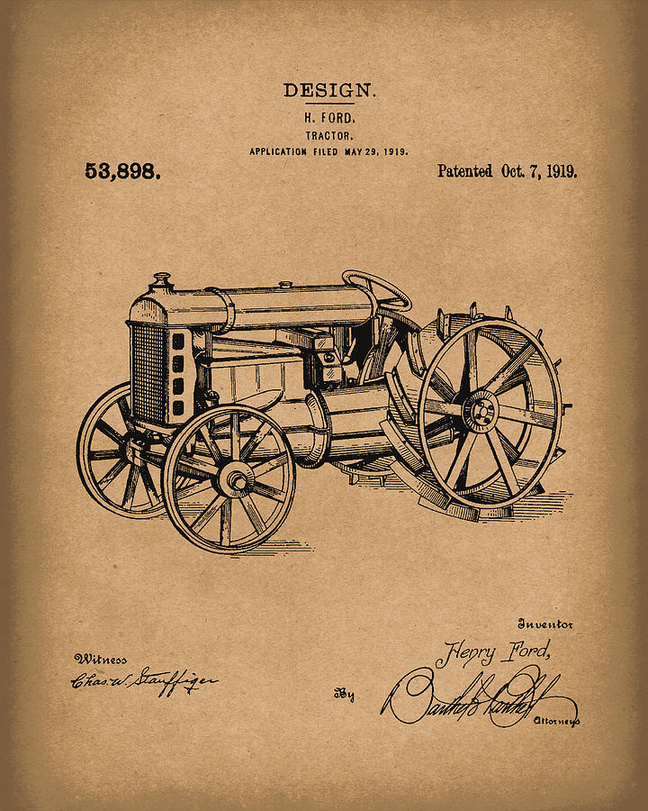 Ford Tractor 1919 Patent Art Brown Drawing by Prior Art Design
