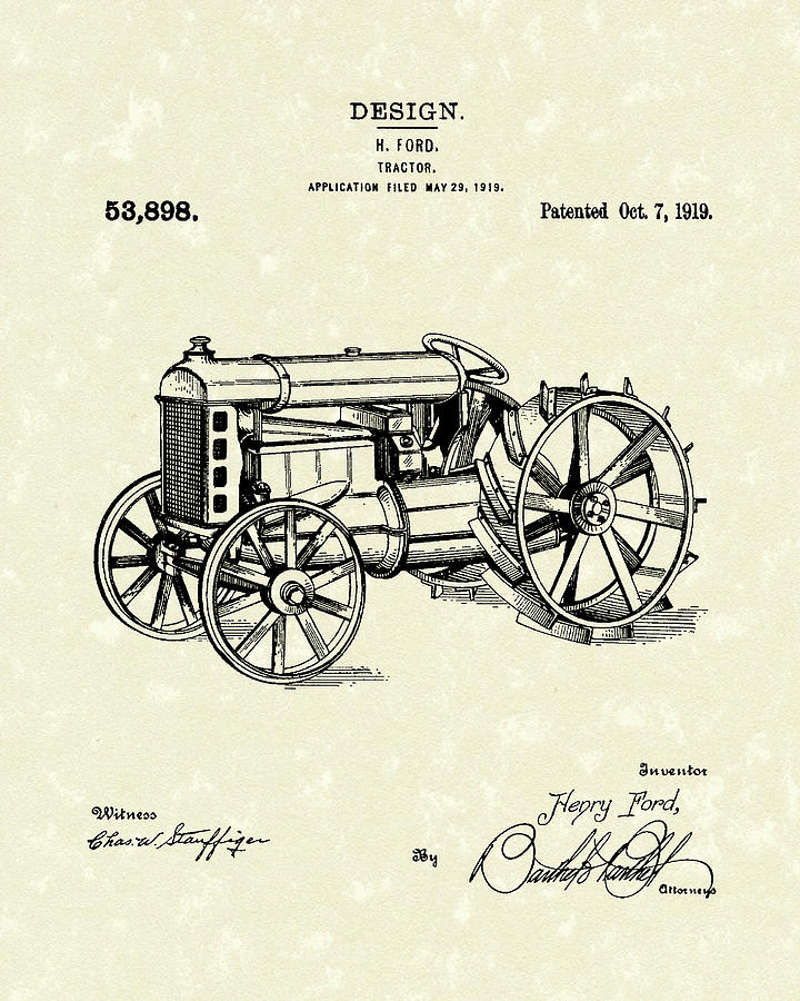 Ford Tractor 1919 Patent Art Drawing by Prior Art Design