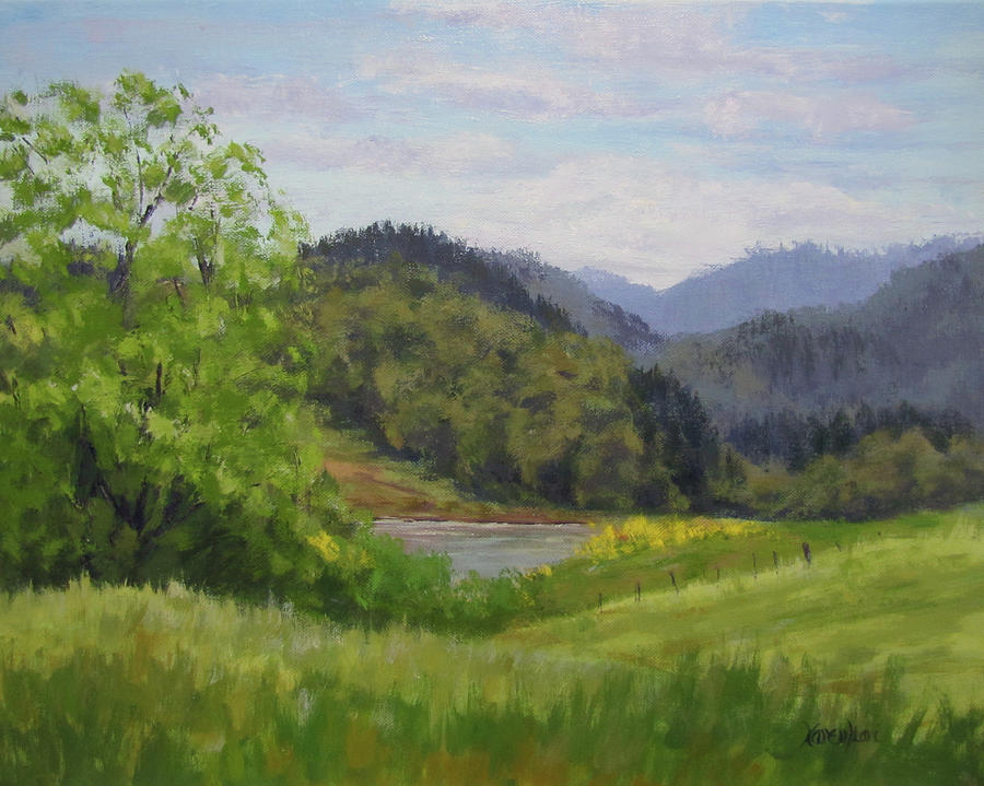 Fords Pond in Spring Painting by Karen Ilari