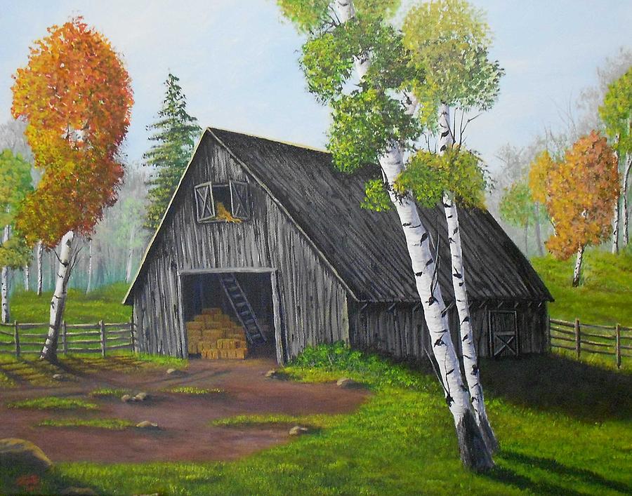 Forest Barn Painting by Sheri Keith