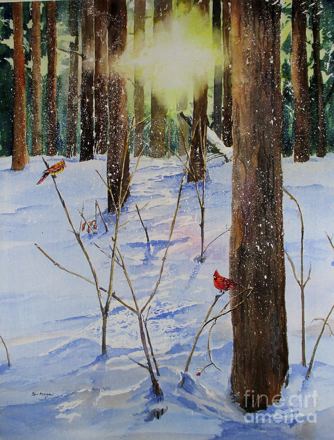 Forest Cardinals Painting by Bev Morgan
