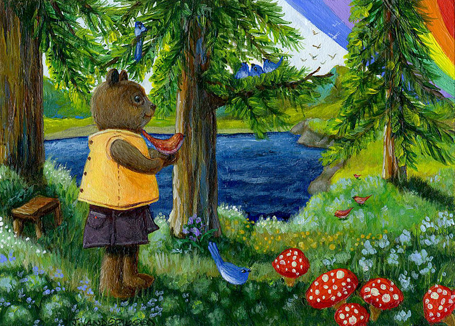 Forest Friends at the Lake Painting by Jacquelin L Vanderwood Westerman