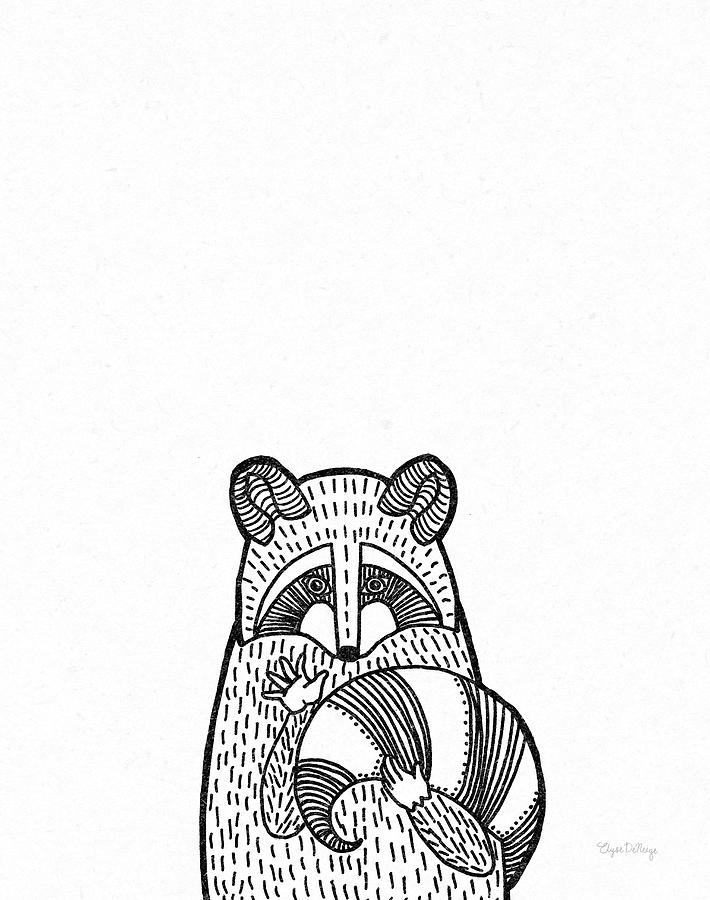 Animal Painting - Forest Friends II Black And White Raccoon by Elyse Deneige