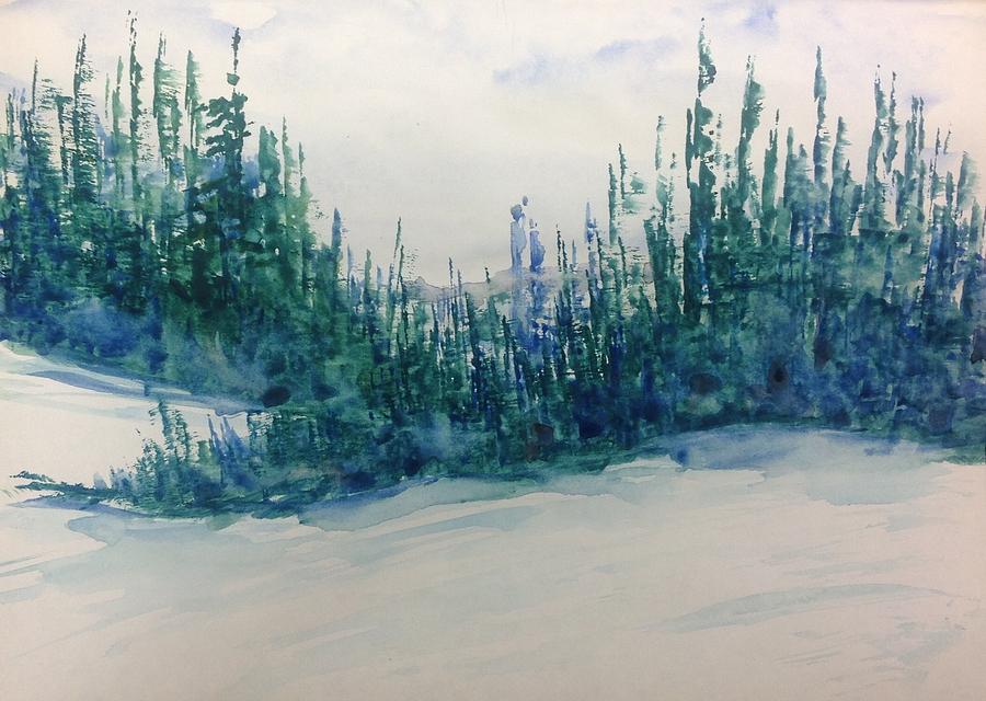 Forest in Winter Blues and Greens Painting by Desmond Raymond