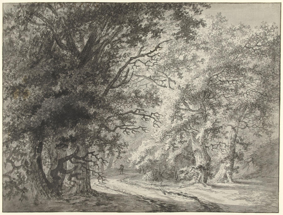 1700 Drawing - Forest Landscape With Dirt Road And Traveler by Quint Lox