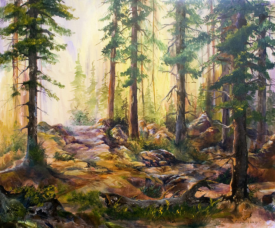 Tree Painting - Forest Light II by Sherry Shipley