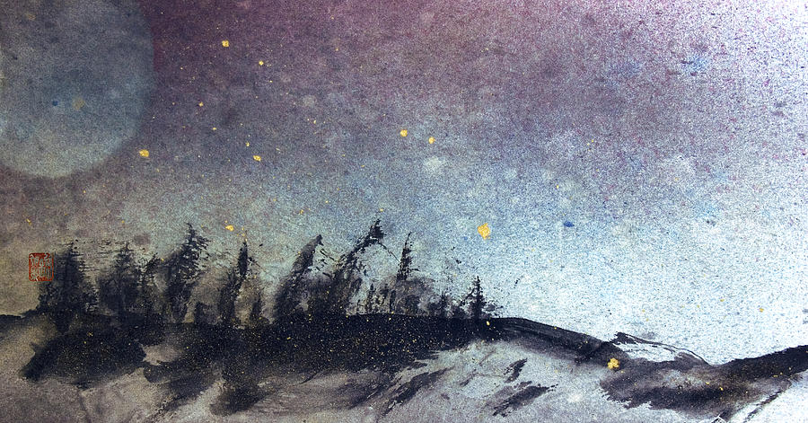 Forest moon and night sky  Mixed Media by Peter V Quenter