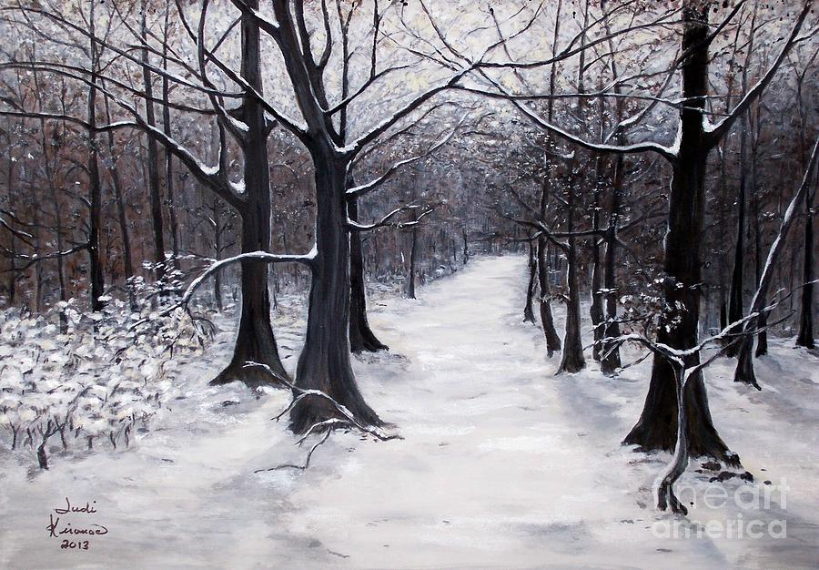 Forest Path in Winter Painting by Judy Kirouac