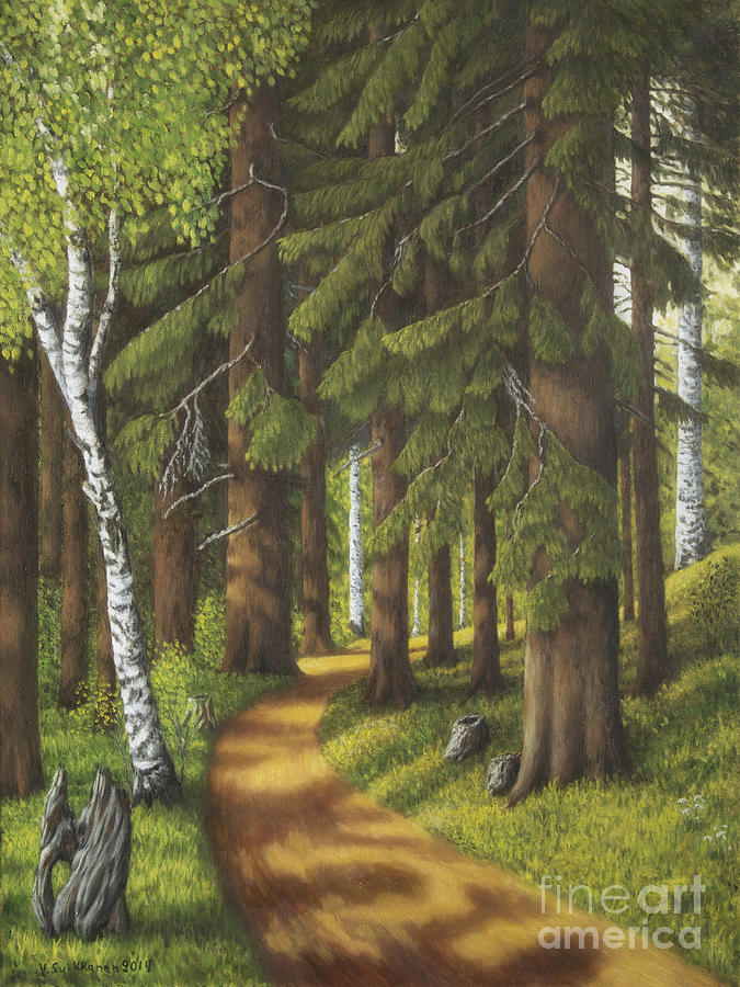 Nature Painting - Forest road by Veikko Suikkanen