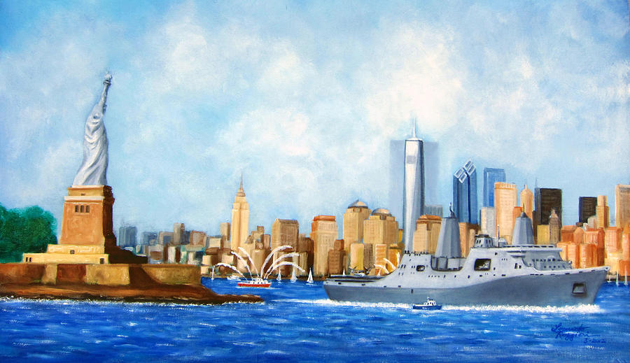 Forged Steel-Rebirth of NYC USS New York Painting by Leonardo Ruggieri