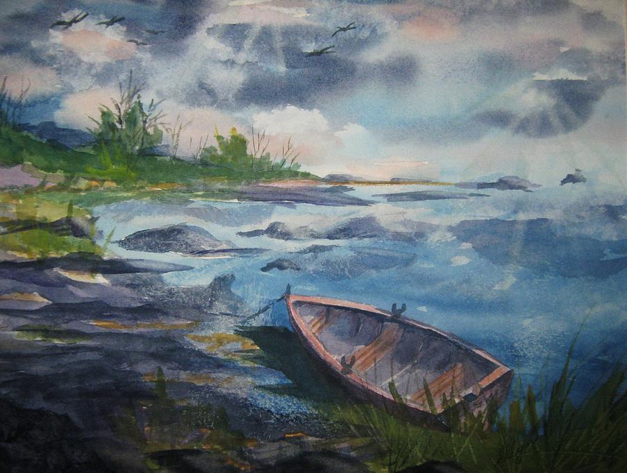 Forgotten Rowboat Painting by Ellen Levinson