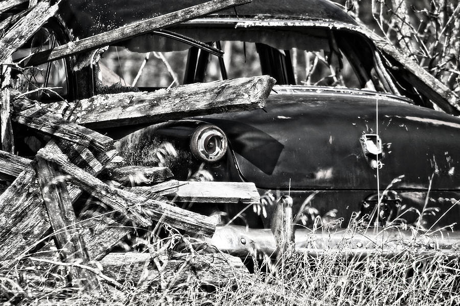 Forgotten Vintage Car Black and White Photograph by Ms Judi