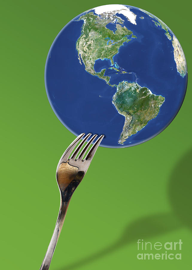 Globe Photograph - Fork And Earth by Monica Schroeder