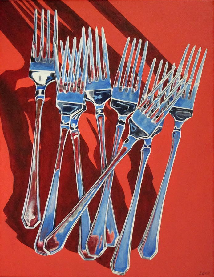 Still Life Painting - Fork reflections painting by Lillian  Bell