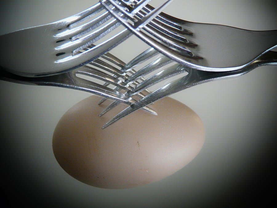 Bread Photograph - Forks And Egg by Claire Hull