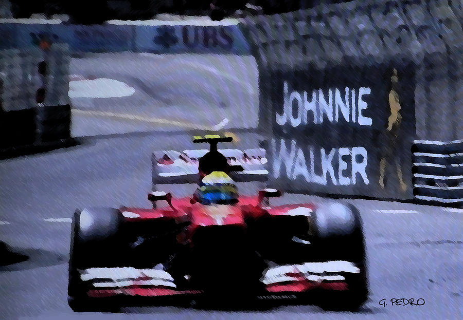 Formula 1 Racer Passes a Johnnie Walker Sign Painting by George Pedro