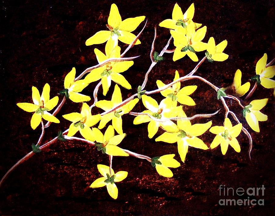 Forsythia Branches Painting by Barbara A Griffin
