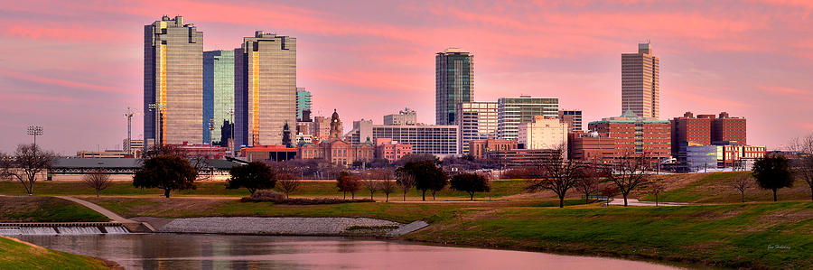 Fort Worth Skyline at Dusk Evening Color Evening Panorama Ft Worth Texas  Photograph by Jon Holiday