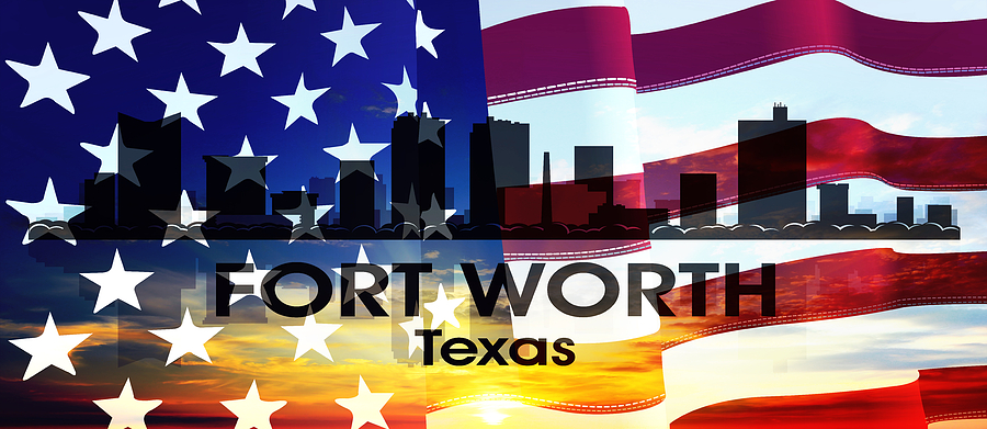 Fort Worth TX Patriotic Large Cityscape Mixed Media by Angelina Tamez