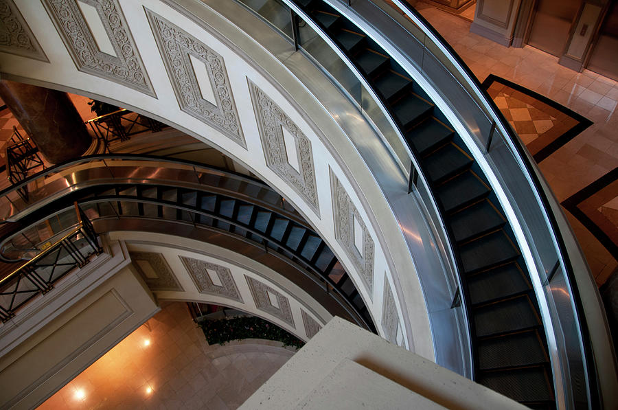 Forum Shops Escalator Spiral Photograph by Mitch Diamond