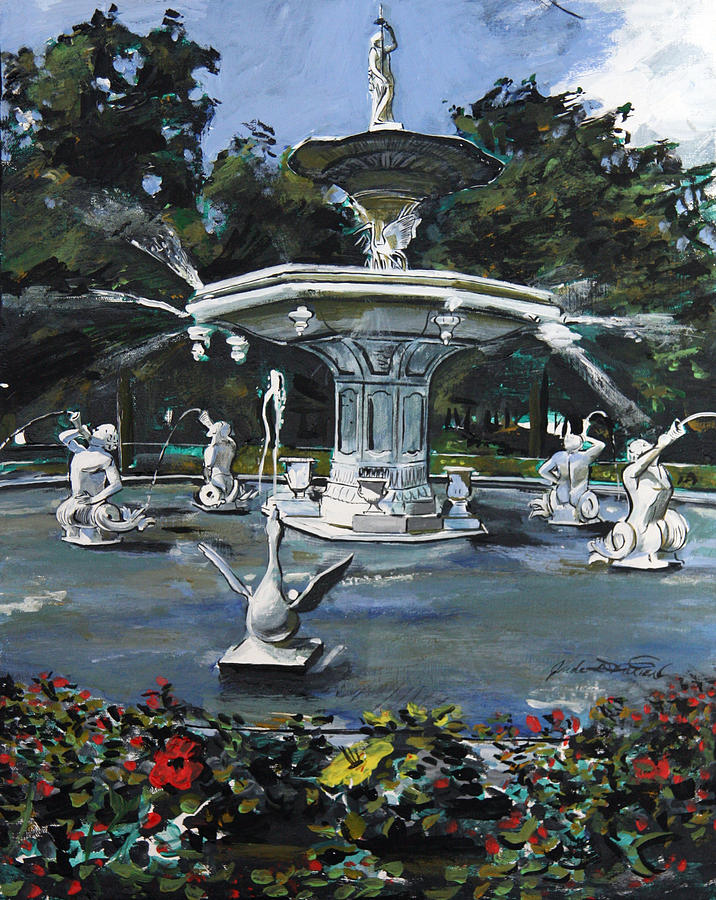 Fountain In Forsythe Park Savannah Georgia Painting by Jude Darrien ...