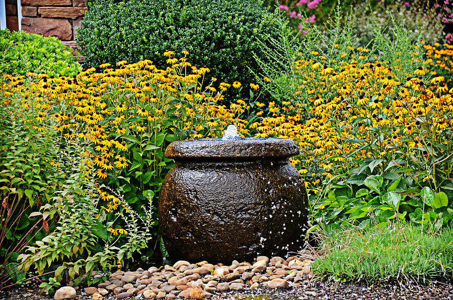 Fountain and Flowers Photograph by Linda Brown
