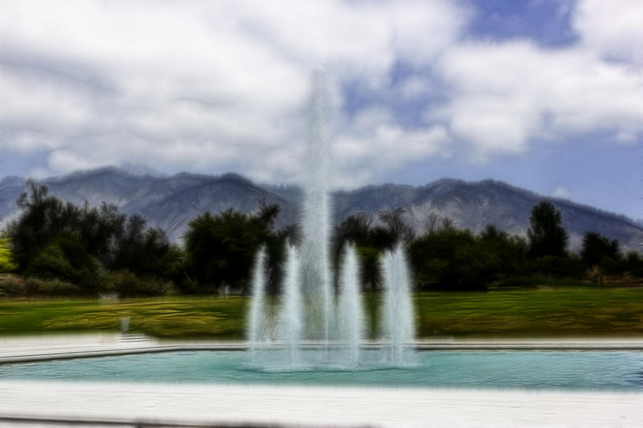 Fountain and Mountain Digital Art by Photographic Art by Russel Ray Photos