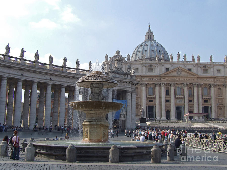 Fountain and St. Peters - Vatican City Photograph by Phil Banks