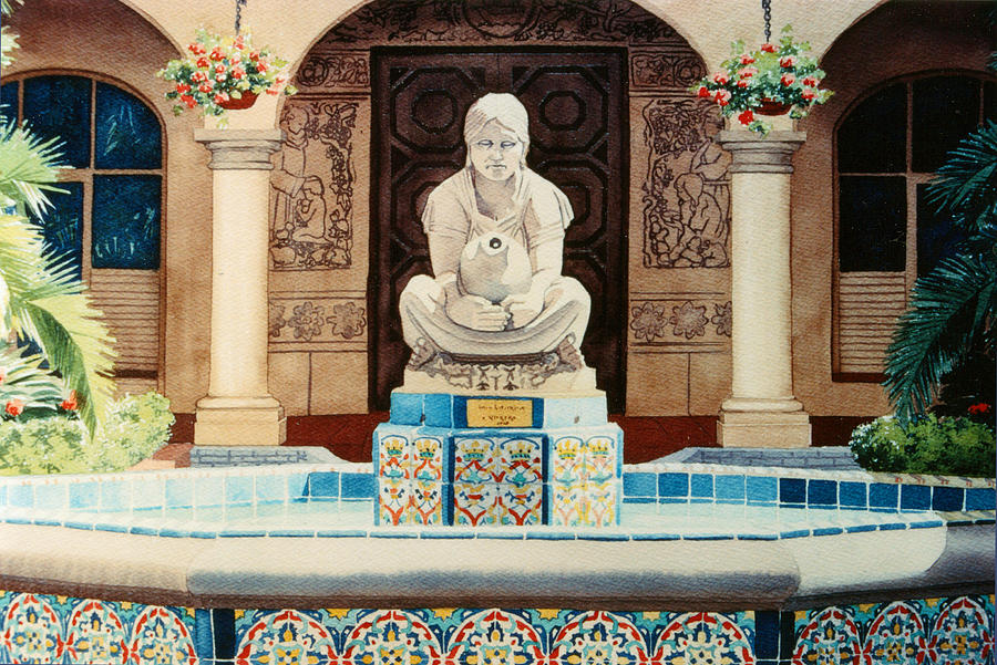 Fountain Painting - Fountain at Cafe Del Rey Moro by Mary Helmreich