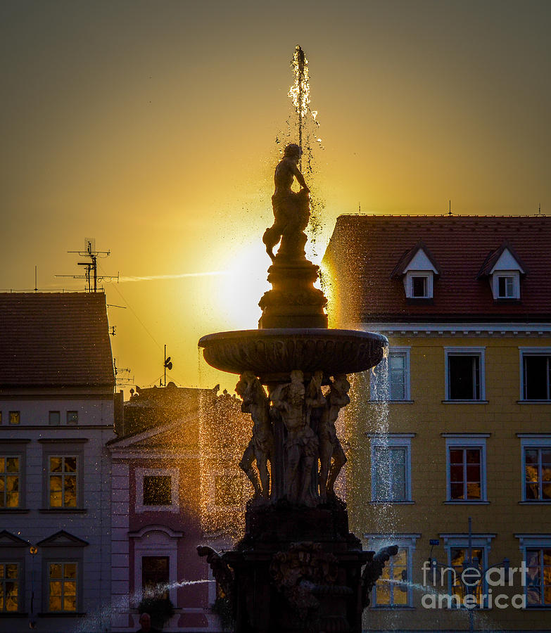 Sunset Photograph - Fountain In Sunset by Filip Masopust