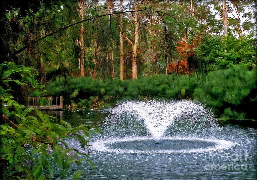 Tree Photograph - Fountain in the Park 2 by Kaye Menner