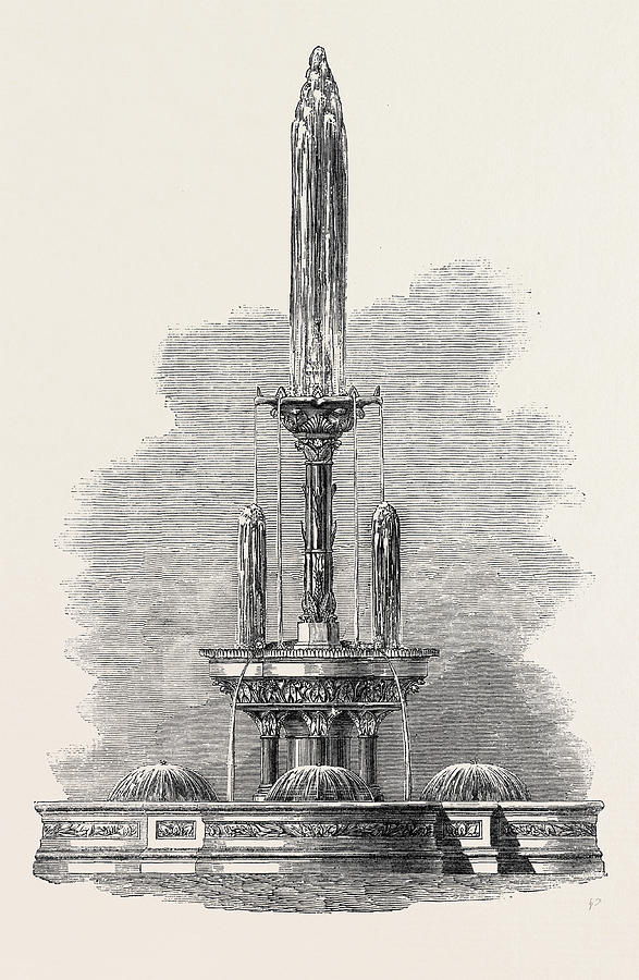Vintage Drawing - Fountain In The Public Garden Hong Kong 1867 by English School