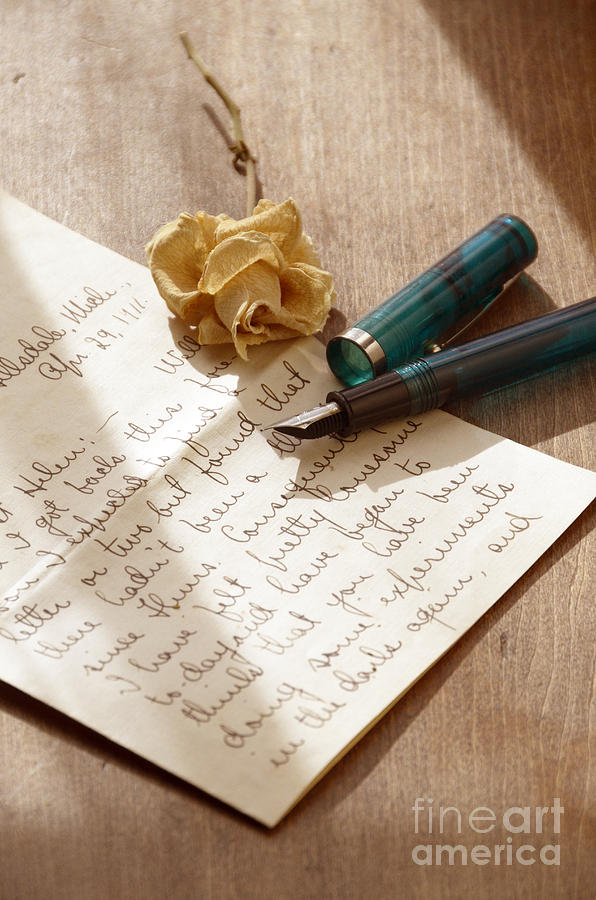 Fountain Pen and Dried Rose on Letter Photograph by Jill Battaglia
